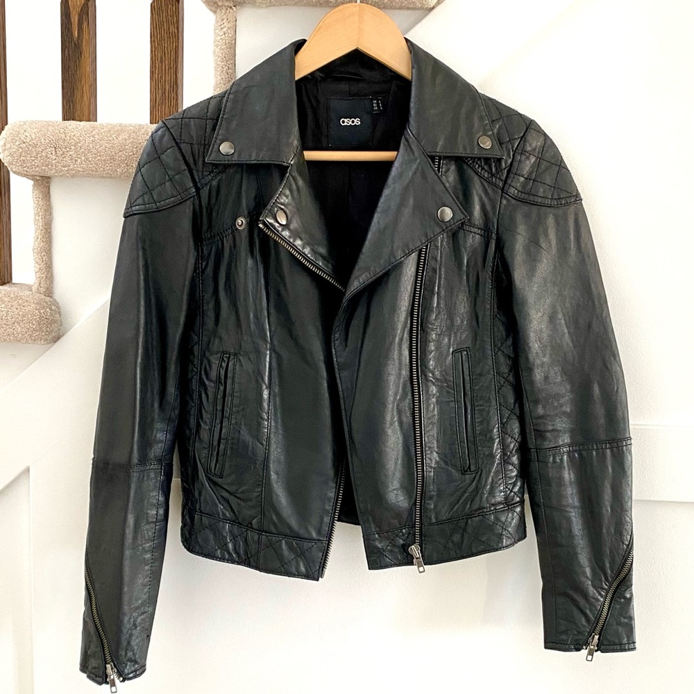 ASOS Genuine Leather Moto Biker Jacket Coat Size 6